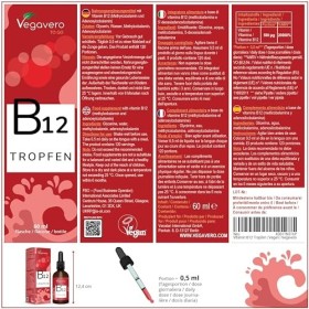 Vitamine B12 Liquide Vegavero® | VEGAN | 60ml | 500 μg | Ratio 4:1 Methylcobalamin et Adenosylcobalamin | Défense Immunitaire