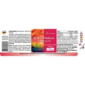 Vitamine B-12 + acide folique sublingual - 30 comprimés avec 500μg de vitamine B12, 100µg dacide folique & acérola - dosage 