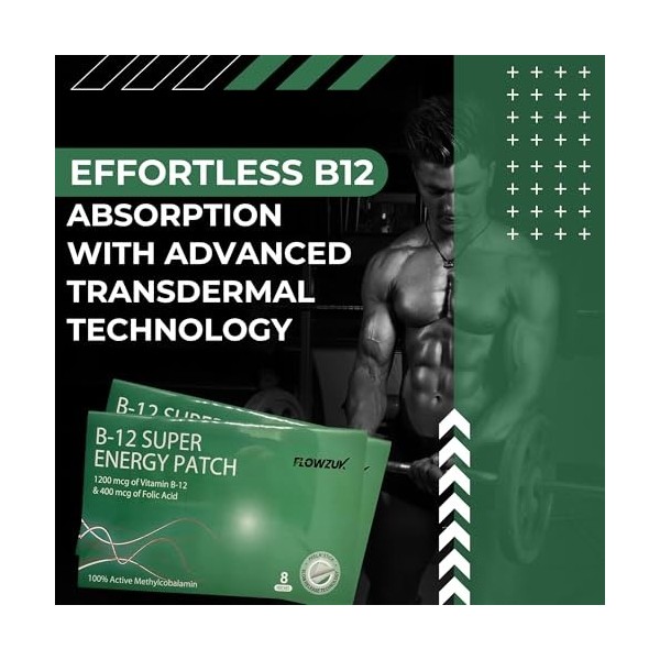 Transdermal Vitamine B12 Patchs 1200 mcg et 400 mcg dacide folique -8 patchs 100 % méthylcobalamine active