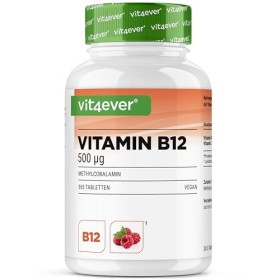 Vitamine B12 Vegan - 365 comprimés à sucer au goût de framboise - Premium : Méthylcobalamine active - Hautement dosé