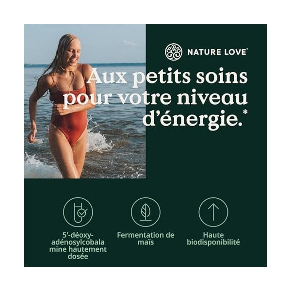 NATURE LOVE® Vitamine B12 en gouttes végane 900 gouttes, 50ml de liquide – les deux formes actives méthylcobalamine et adén