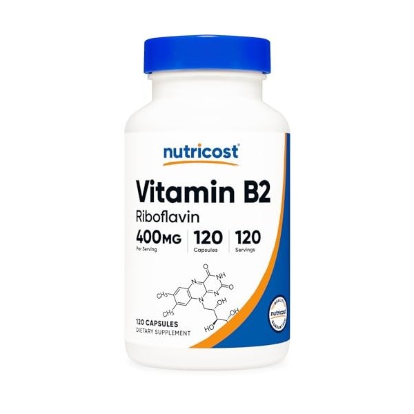 Nutricost Vitamine B2 Riboflavine 400mg, 120 Capsules - Sans Gluten, Non-OGM, Boost dÉnergie, Qualité Premium