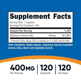 Nutricost Vitamine B2 Riboflavine 400mg, 120 Capsules - Sans Gluten, Non-OGM, Boost dÉnergie, Qualité Premium
