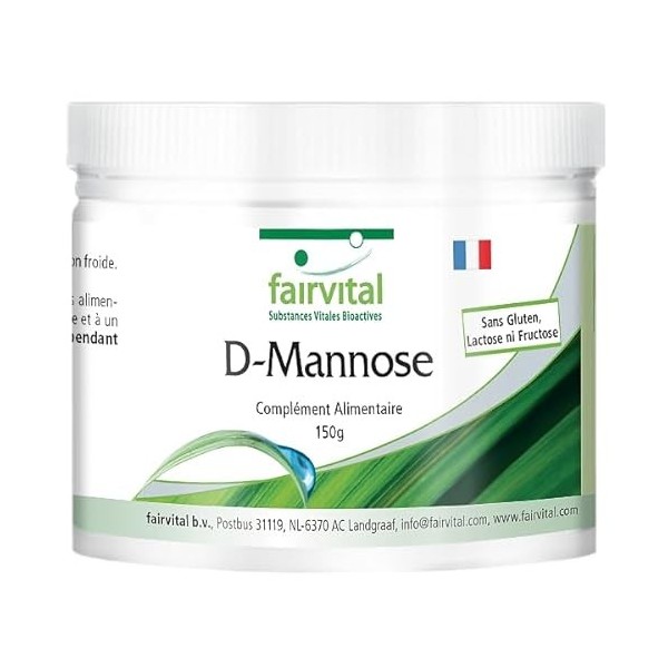 Fairvital | D-Mannose 150g poudre - enrichie en vitamine B2-100% pur et 100% végan - hautement dosé - qualité testée - Made i