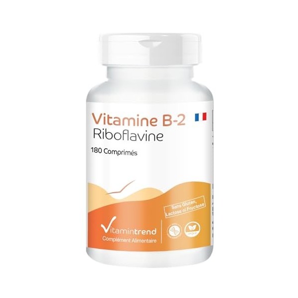 Vitamine B2 Riboflavine 100mg - Boite de 180 comprimés - ! POUR 6 MOIS ! - Pour un métabolisme énergétique, une peau en bonne