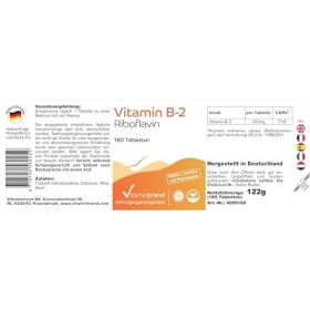 Vitamine B2 Riboflavine 100mg - Boite de 180 comprimés - ! POUR 6 MOIS ! - Pour un métabolisme énergétique, une peau en bonne