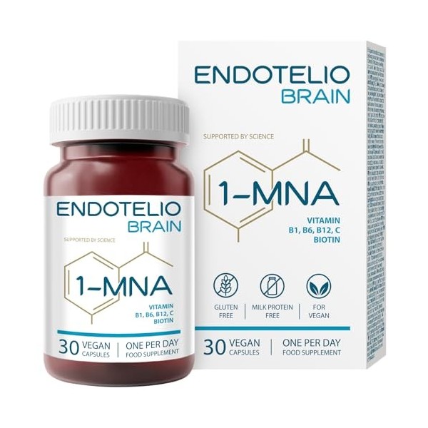 Endotelio 1-MNA Brain, Supplément Anti-âge, Optimise le NAD+, avec Ginkgo Biloba, Zinc, Biotine, Vitamines C, B1, B5, B6, B12