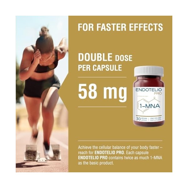 Endotelio 1-MNA PRO, Supplément Anti-âge, Optimise le NAD+, Double Dose pour des Effets Plus Rapides, Biohacking, Soutien à l