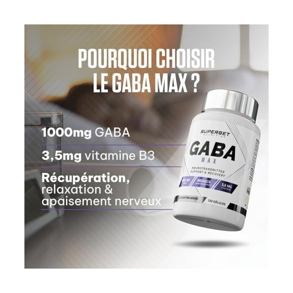 Superset Nutrition - Gaba Max 120 capsules végétales - Favorise un sommeil réparateur et aide à améliorer la récupération m