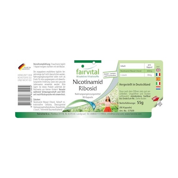 Fairvital | Nicotinamide Riboside - 90 gélules - pour 3 mois - qualité contrôlée et hautement dosée - 100% végétalien - Made 