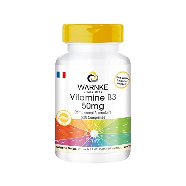 Vitamine B3 50 mg - 500 comprimés - Niacine | Warnke Vitalstoffe - Qualité des pharmacies allemandes