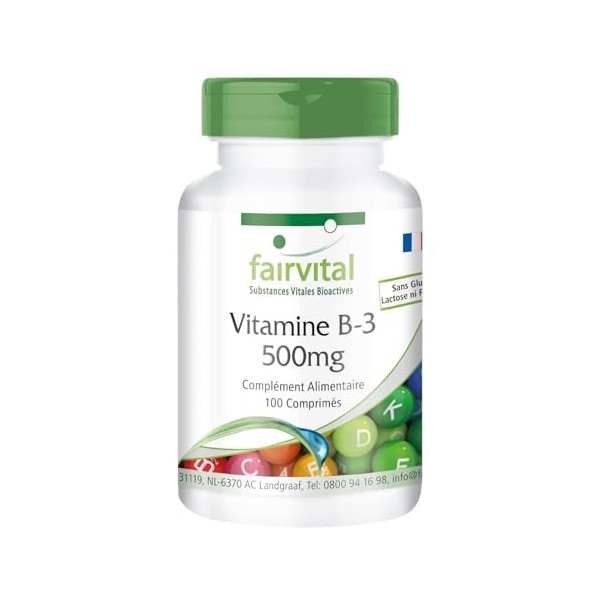 Fairvital | Vitamine B3 Nicotinamide 500mg – 100 comprimés VEGANs - Fortement dosé - substance pure