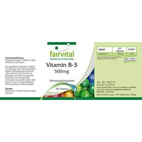 Fairvital | Vitamine B3 Nicotinamide 500mg – 100 comprimés VEGANs - Fortement dosé - substance pure