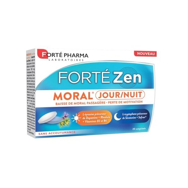Forté Pharma - Forté Zen Moral Jour Nuit - Complément alimentaire Moral et Motivation, avec précurseurs de Dopamine et Séroto