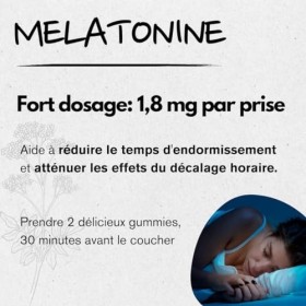 Gomme sommeil adulte • mélatonine gummies • réveil nocturne • endormissement • vitamine b6 • Cure 1 mois • Emballage composta