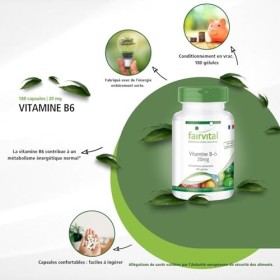 Fairvital | Vitamine B6 20mg - BOITE de 180 gélules pour 6 MOIS - VEGAN - Pyridoxine
