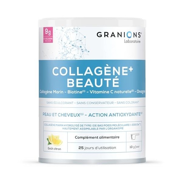 GRANIONS COLLAGENE MARIN + BEAUTE - Collagene et Acide Hyaluronique, Biotine Cheveux, Vitamine C - Beauté Peau - Complement A