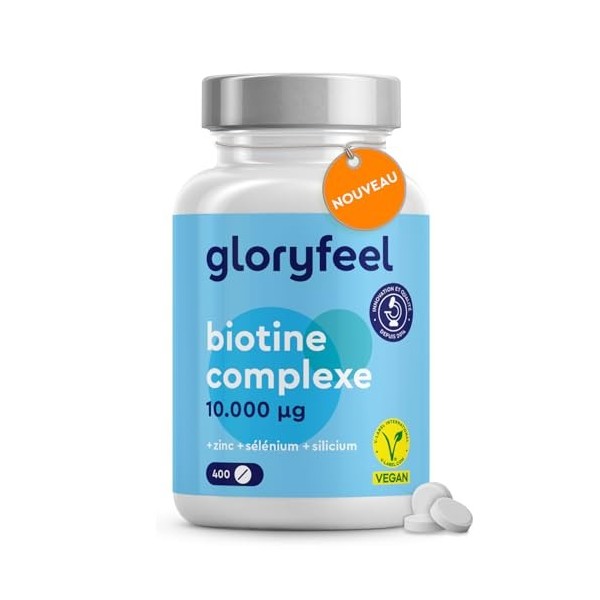 Biotine 10000 mcg - 400 comprimés +1 an - Biotine Zinc Sélénium pour la peau, les cheveux & les ongles* - Avec Vitamines C,