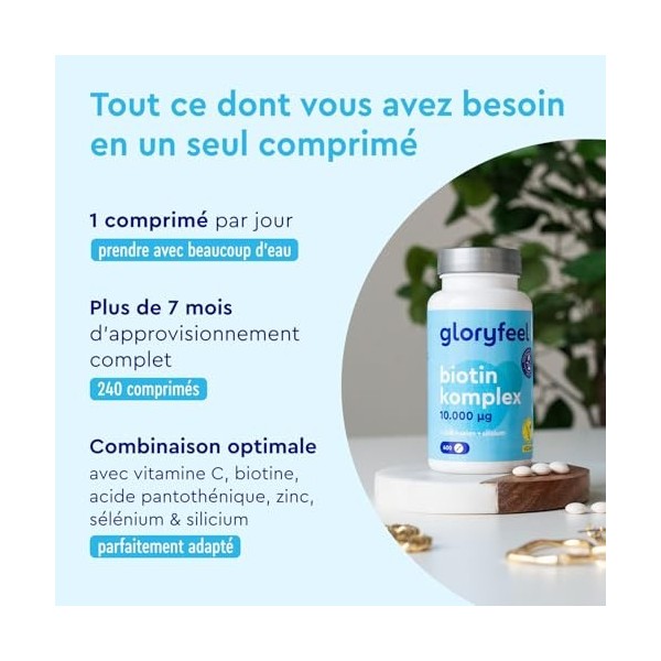 Biotine 10000 mcg - 400 comprimés +1 an - Biotine Zinc Sélénium pour la peau, les cheveux & les ongles* - Avec Vitamines C,