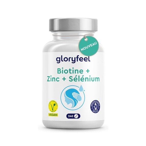 Biotine pour Cheveux et Barbe Extra Fort, Zinc 10mg, Sélénium 55 μg & Vitamine B7, Favorise la Repousse des Cheveux, la Peau 