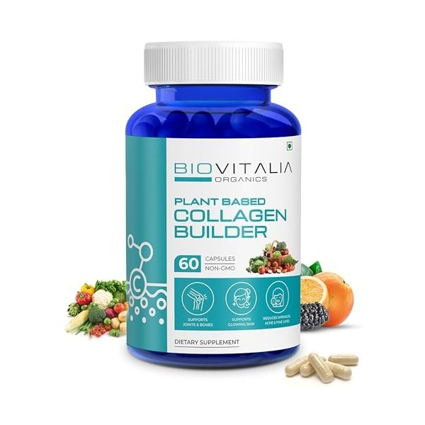 Biovitalia Organics Capsule de construction de collagène à base de plantes avec biotine et vitamine C | Favorise la santé de