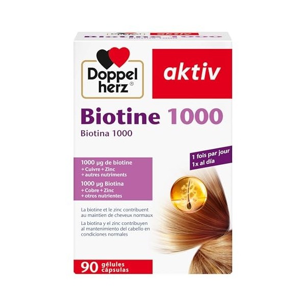Doppelherz Biotine 1000 - la biotine et le zinc contribuent au maintien de cheveux normaux - 90 gélules