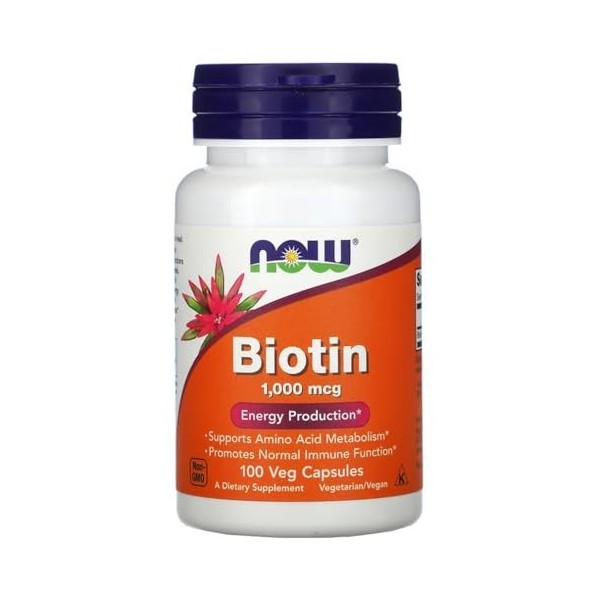Now Foods - Biotin 1000mcg | Soutien pour la santé de la peau, des cheveux et des ongles - 100 capsules végétariennes