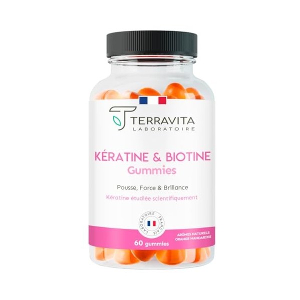 Gummies Kératine & Biotine | Pousse, Force et Brillance des Ongles et Cheveux | Kératine Brevetée Cynatine® HNS | 60 Gummies 