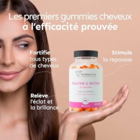 Gummies Kératine & Biotine | Pousse, Force et Brillance des Ongles et Cheveux | Kératine Brevetée Cynatine® HNS | 60 Gummies 