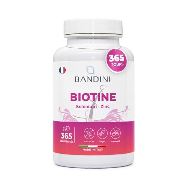 Bandini® Biotine Deluxe Pousse Cheveux + Sélénium + Zinc - 365 Comprimés pour la santé de la peau, des ongles et la Croissanc