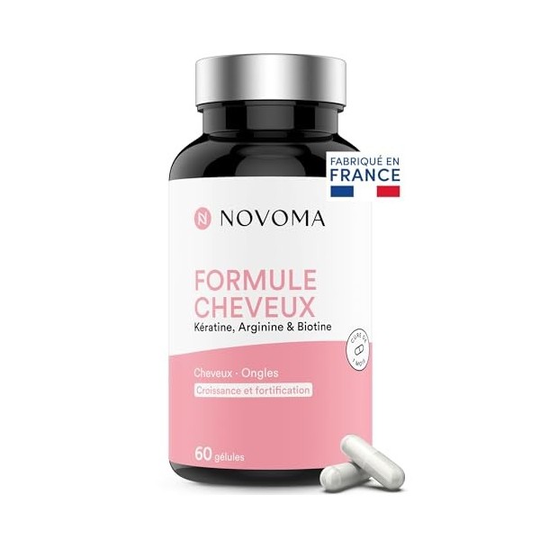 NOVOMA Formule Cheveux, Pousse & Fortification, Complément Alimentaire avec Biotine, Kératine, Sélénium, Zinc & Roquette, Cur