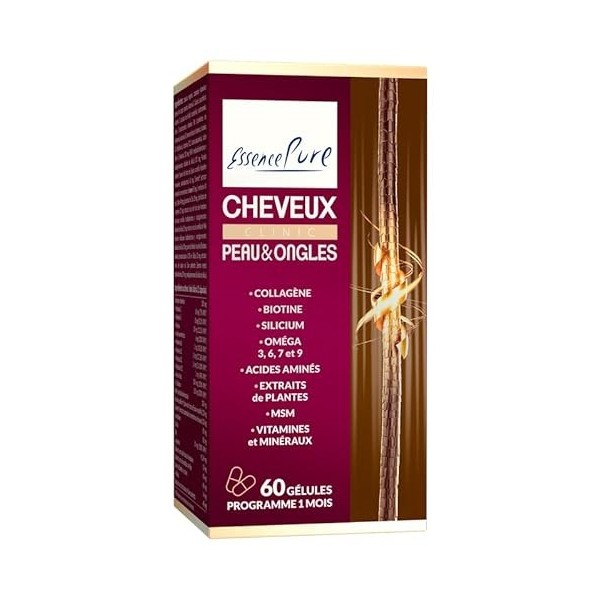 Vitamines pour les Cheveux, la peau et les ongles Essence Pure | Biotine, Collagène, Argousier, MSM, Saw Palmetto | Perte de 