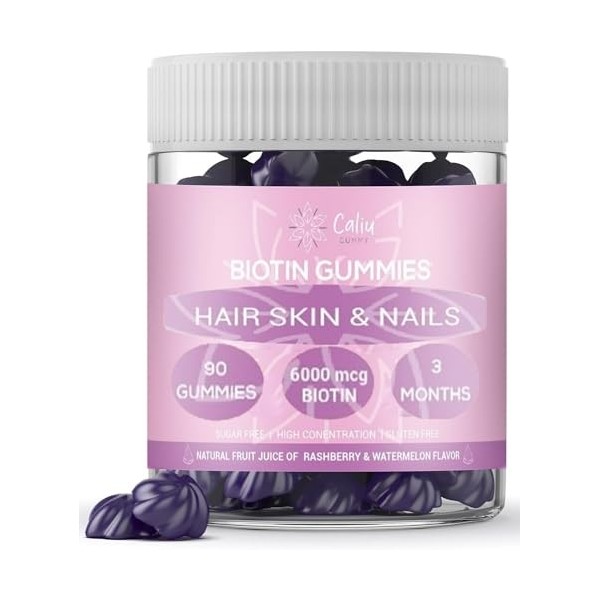 Biotine Gommes 6000 Mcg par gome | 90 gummies 3 mois | Réduit la chute des cheveux Aide à la croissance de la peau, des ongle