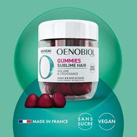 Oenobiol Gummies Hair - Favorise la Croissance, Redonne du Volume - Programme 2 Mois - 2 x 60 Gummies - Arôme Naturel Cerise 