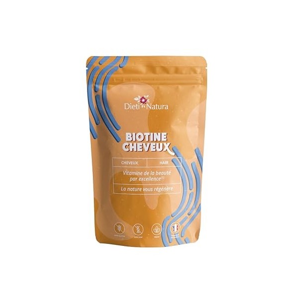 DIETI NATURA - Biotine Vitamine B8 - Fortifiant Ongles & Cheveux - Croissance Cheveux - Sans OGM & Sans Gluten - Vegan - Cure