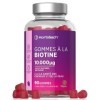Biotine 10000 mcg Gummies | 90 Gommes Végétaliennes | Vitamines pour Cheveux Peau et Ongles | Arôme Naturel de Fraise | par H