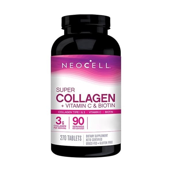 NeoCell, Super Collagen, avec Vitamine C et Biotine, Haute Dosé, 270 Comprimés, Sans Gluten, Sans Soja, Sans OGM