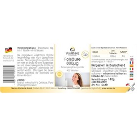 Acide Folique 800μg - 400 comprimés - 800μg par comprimé - Désir denfant et grossesse - Qualité pharmacie allemande - fortem