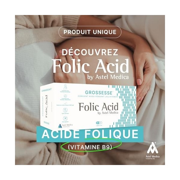 Gellules dacide folique pour grossesse et allaitement, 96 gellules, traitement 3 mois, vitamine B9