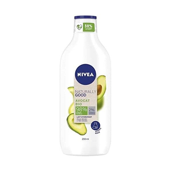 NIVEA NATURALLY GOOD Lait corporel réconfortant Avocat 1 x 200 ml , lait hydratant avec 98% dingrédients dorigine naturell