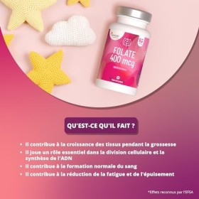 Essentials Folate 400 mcg - Supplément de folate bioactif - Forme active de lacide folique/vitamine B9 - Aide à réduire la f