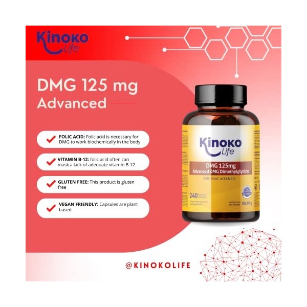 DMG Advanced 125 mg, 240 gélules Diméthylglycine pure. Avec acide folique et B12 pour une meilleure absorption du DMG. Sans g