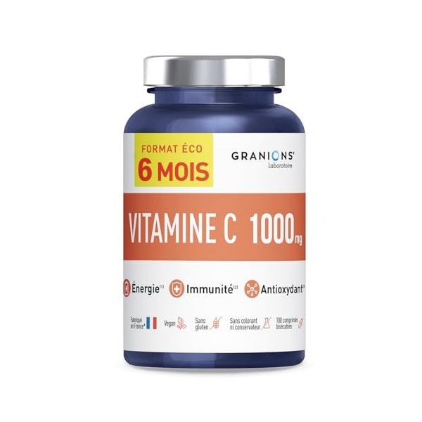VITAMINE C 1000 mg GRANIONS | Vitamine C FORMAT 6 MOIS - Vitamines C Energie - Vitamines Adultes - Vitamin C Haut Dosage - Vi