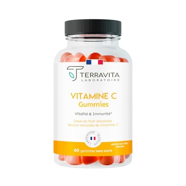 Gummies VITAMINE C Acérola | Enfants & Adultes | 1 Gummy - 100% des AR | Energie - Tonus - Immunité | 60 Gummies sans Sucre |