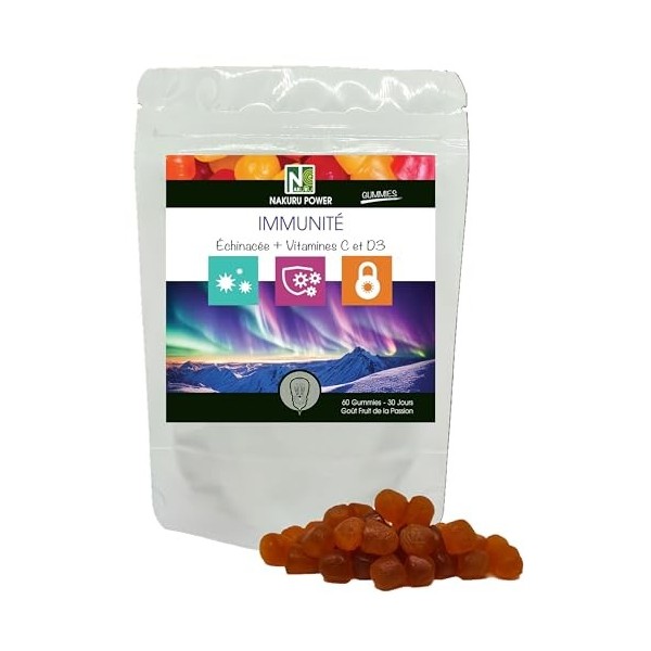 NAKURU | Immunité Gummies | Gamme Power | Saveur: Fruit de la Passion |Fabriqué en France | "Échinacée + Vitamines C et D3 !"