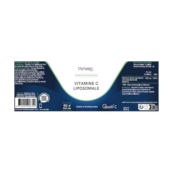 Vitamine C Liposomale - 500mg/60 gélules - Hautes Biodisponibilité et Stabilité - Immunité, Énergie et Soin de la Peau - Form