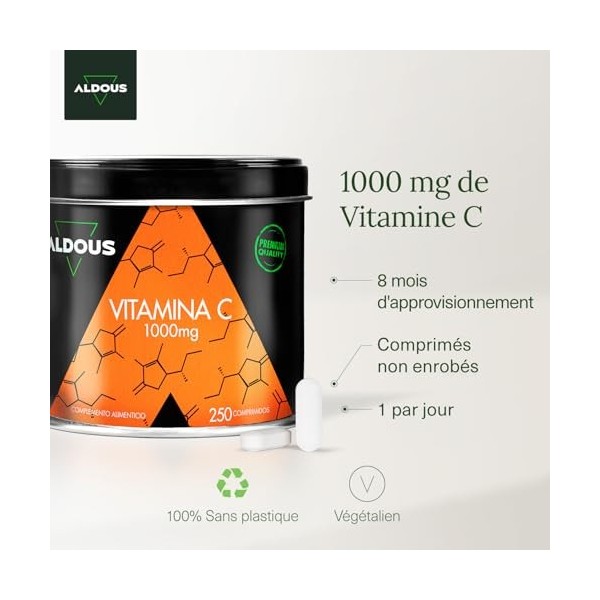 Vitamine C 1000 mg - Approvisionnement pour +8 mois - 1 comprimé par jour - Vitamine pour la Fatigue, le Système Immunitaire 