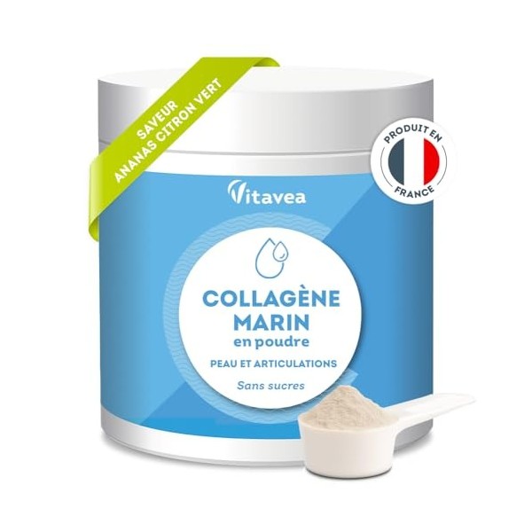 Collagène Marin Poudre 10 000mg - Peptides de Collagène Marin Hydrolysés Type 1 - Avec Vitamine C - Articulations, Peau, Anti