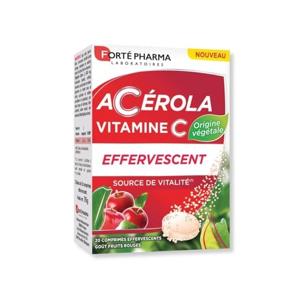 Forté Pharma - Acerola 2x2 mois - Vitamine C Naturelle à Croquer - Complément Alimentaire Vitalité - Anti fatigue, Système im