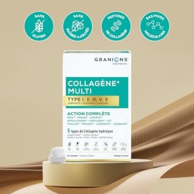 GRANIONS - MULTI Collagene + Action 10 en 1-5 Types de Collagène - Collagene Marin, Collagene Type 2 - Vitamine C et Biotine 